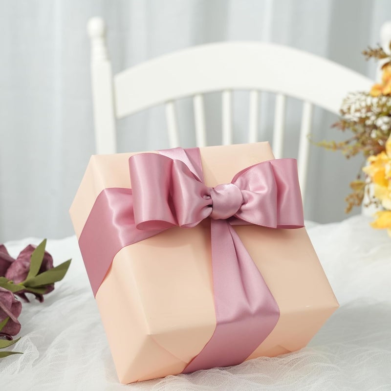 DINDOSAL Rose Pink Double Face Satin Ribbon - Thick Dusty Rose - 25 Yards for Gift Wrapping, Wedding Decor, Bridal Bouquet, Party Decorations, DIY Crafts, Diaper Cakes, Hair Bows - Image 3